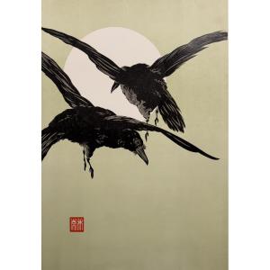 Japanese Print: Crows In The Moonlight