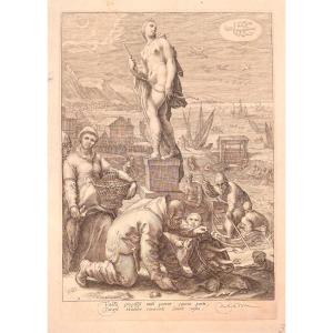 16th Century Engraving By Saenredam After Goltzius: Diane Presiding Over Navigation And Fishing