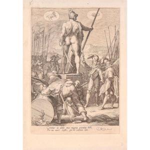 16th Century Engraving By Saenredam After Goltzius: Mars Presiding Over War And Soldiers