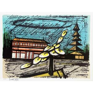 Lithograph Signed By Bernard Buffet: Heian Shrine Temple, Kyoto