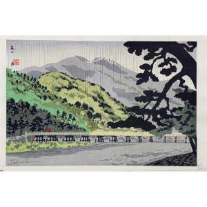 Japanese Woodblock Print By Tokuriki: Arashiyama In The Rain