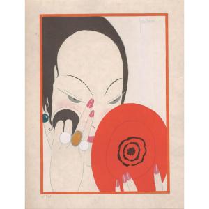 Numbered Stencil By Georges Lepape: The Red Mirror