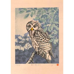 Japanese Woodblock Print By Takenaka: The Owl