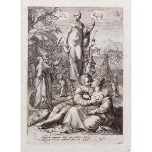 16th Century Engraving By Saenredam After Goltzius: Venus Presiding Over Love