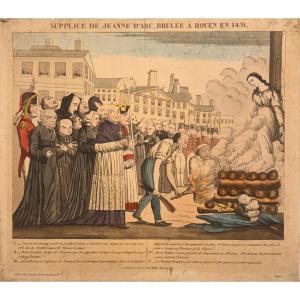 Early 19th Century Stencil Print: Supplice Of Jeanne Brulee In Rouen In 1431