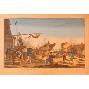 Late 18th Century Engraving: View Of The Port Of Genes