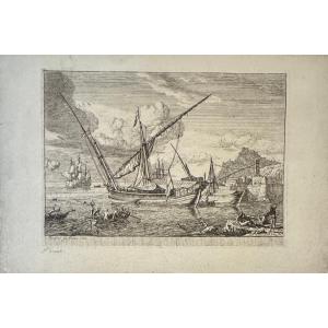Eighteenth-century Engraving By Manglard: Bathers