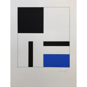 Silkscreen By Honegger: Trois Elements Noirs, Un Bleu