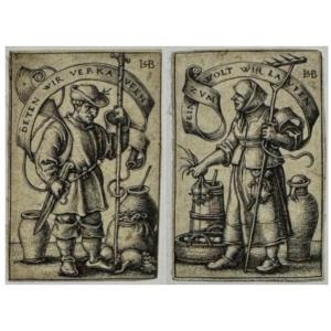 Pair Of 16th Century Engravings By Beham: Le Marchand - La Marchande