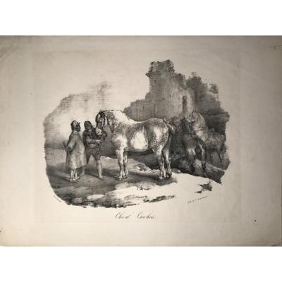 Lithograph By Theodore Gericault : Cauchois Horse