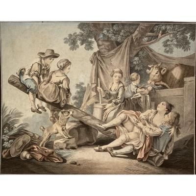 Pair Of 18th Century Color Prints By Bonnet: The Sump And The Balance
