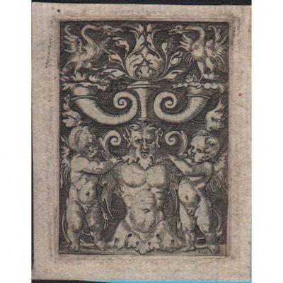 Old Print: Ornament With A Frieze Of A Half-body Man After Beham