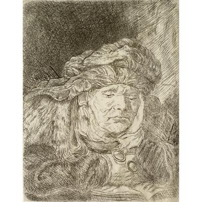 Print: The Sleeping Old Woman After Rembrandt