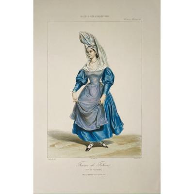 XIXth Lithograph In Colors: Woman From Falaise (normandy)