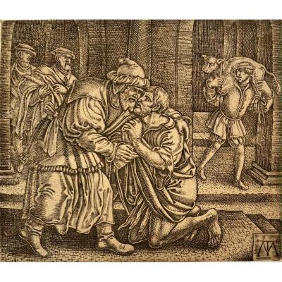 Old Print, The Prodigal Son: The Return By The Monogramist Mt