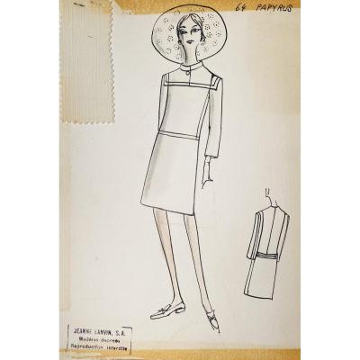 Original Fashion Drawing From Maison Lanvin: Model 64, Papyrus