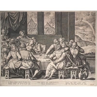 XVIth Print By Sadeler: Humanity Awaiting The Last Judgment