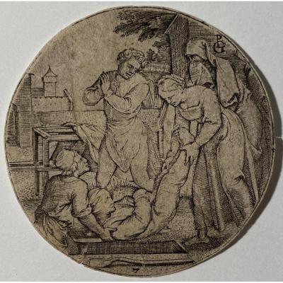 XVIth Print De Pencz: Burying The Dead