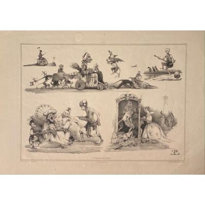 Lithograph By Eugène Le Poitevin: Diableries N ° 2