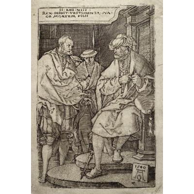 XVIth Print By Aldegrever: David Tearing His Clothes At The Announcement Of The Death Of His Son