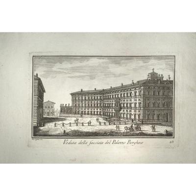 Eighteenth Engraving By Cassini From Rome: Veduta Della Facciata Del Palazzo Borghese