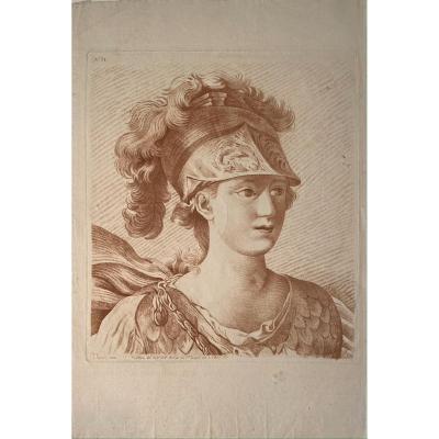 18th Century Sanguine Engraving After Vien: Helmet Figure Study