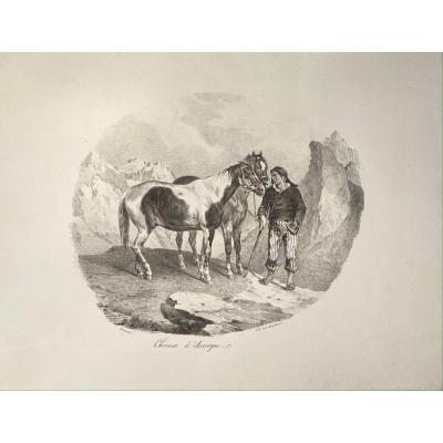 Lithograph By Gericault: Auvergne Horses