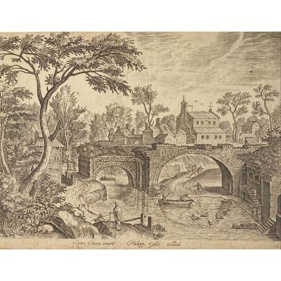 XVIth Print After Hendrick Van Cleve: Landscape And Ruins