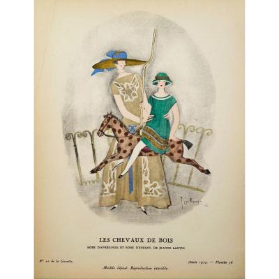 Stencil By Lepape: The Wood Horses, Afternoon Dress And Child Dress, By Jeanne Lanvin
