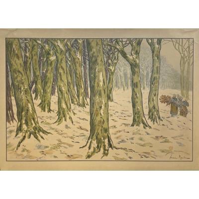 Countersigned Lithograph By Henri Riviere: The Wood, Winter