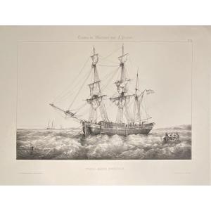 Lithograph By Perrot: Swedish Trois-mats