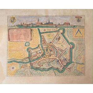 XVIIth Geographic Map Of Blaeu: Bird's Eye View Of The City Of Armentières