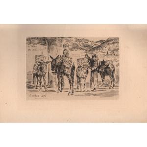 Etching By Felix Buhot : Les Anes Du Midi, Luchon