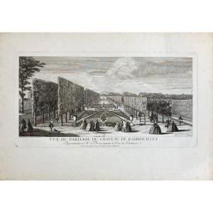 XVIIIth Engraving By Rigaud: View Of The Parterre Of Chateau De Rambouillet