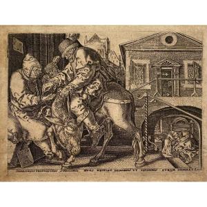 Antique Print After Aldegrever: The Good Samaritan