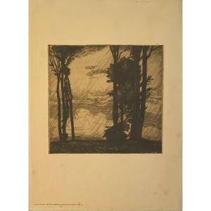 Engraving By Otto Fischer: Gewitterstimmung