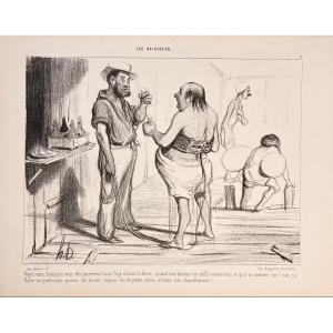 Lithograph On White By Daumier From The Suite: The Bathers