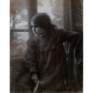 Eugène Vincent Vidal - Portrait Of His Daughter - Charcoal And Chalk Drawing - 1899