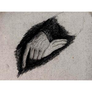 Léon Bonvin (1834-1866) - Study Of Hands - Circa 1850-1855 - Charcoal And Blur Drawing