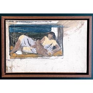 Jean Souverbie - Mother And Child In A Window Frame - Oil On Canvas