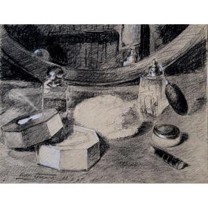Edmond Girard - Still Life; Perfumes And Makeup - Charcoal And Chalk