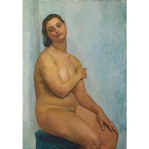 Suzanne Fabry - Seated Nude - Portrait Of A Woman - Large Oil On Canvas