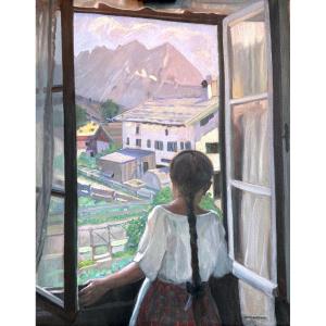 Hermann Grom-rottmayer (1877-1953) - Through The Window - Austrian Landscape - Circa 1900-1920