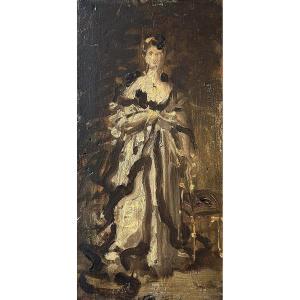 Circle Of Carolus Duran - Sketch For A Full-length Portrait Of A Woman - Oil On Panel 