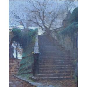 Oscar Chauvaux - Le Faouët - The Stairs Of Sainte-barbe Chapel - Pastel - Brittany