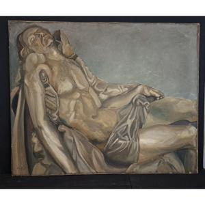 Roland Prin, XXth Christ In The Shroud (h 80 Cm X W 100 Cm)