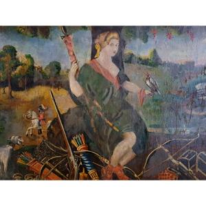 French School XVIIIè Diane Chasseresse (h 64 Cm W 144.5 Cm)