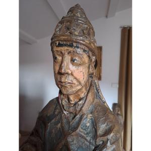 France, Auvergne, Early 16th Century, Sculpture Of Saint Man H 85 Cm
