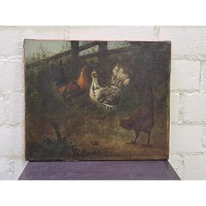 French School, 19th Century, Farmyard Scene H 38 Cm W 46 Cm