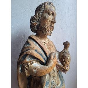 France Late 14th Century Early 15th Century Sculpture Of Saint John The Baptist (h 55 Cm)